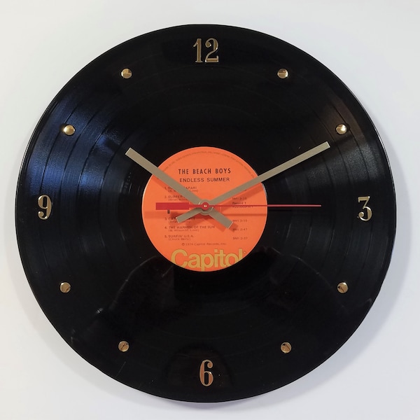 The Beach Boys Record Clock (Endless Summer) 12” wall clock created with the original Beach Boys record.