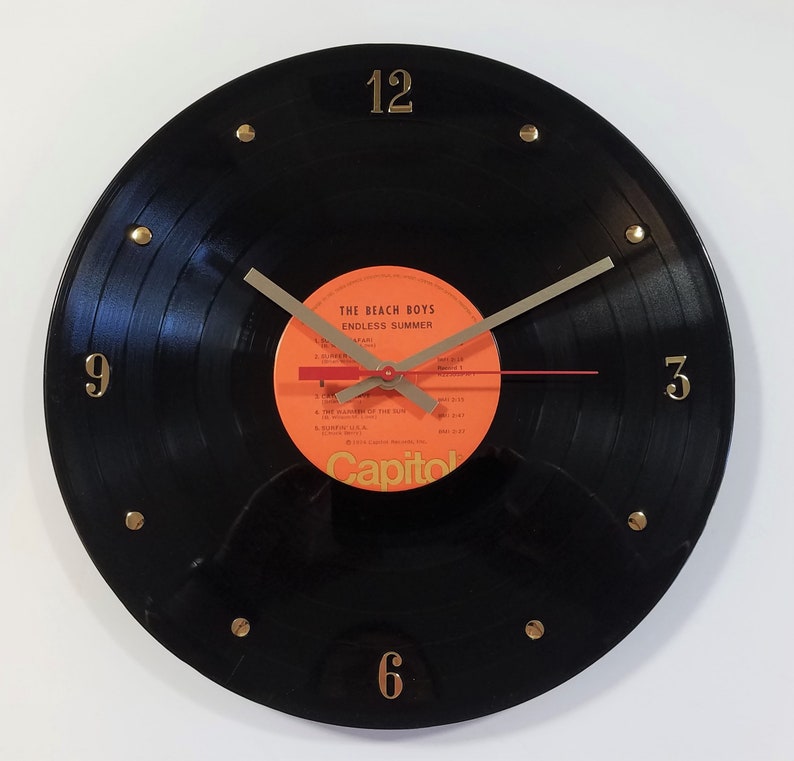 The Beach Boys Record Clock Endless Summer 12 wall clock created with the original Beach Boys record. image 1