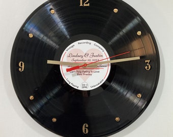 Personalized 12" Record Clock - Favorite Song - Wedding First Dance Song, Anniversary Gift, Valentine’s Day. Made from real vinyl record.