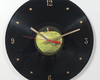 The Beatles Vinyl Record Clock (Sgt. Pepper's Lonely Hearts Club Band) - 12" Wall Clock Handmade using the authentic record