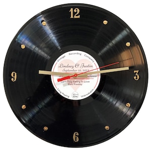 Personalized 12” Vinyl Record Clock - Customize with your names, special date, and song. Real vinyl record used for anniversary, wedding..