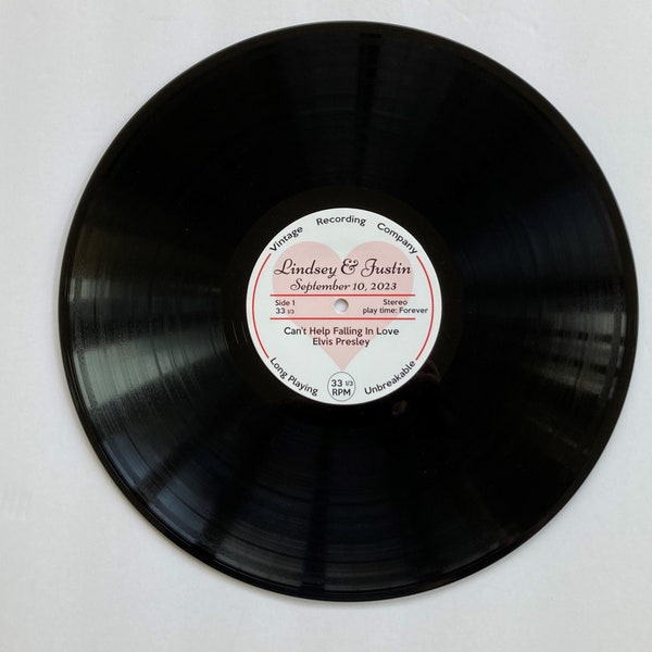Romantic Personalized 12" Vinyl Record - Customize for Wedding, anniversary, Special Song. "Display Only - DOES NOT Play Song"