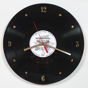 Personalized 12&quot; Vinyl Record Clock- Customize Color, Names, Date, & Songs. Unique for Birthday, Family… Made with a genuine vinyl record