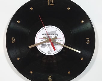 Personalized Authentic 12" Vinyl Record wall Clock- Customize Names, Date, & Songs. Unique for Anniversary, Wedding, Family, Graduation.