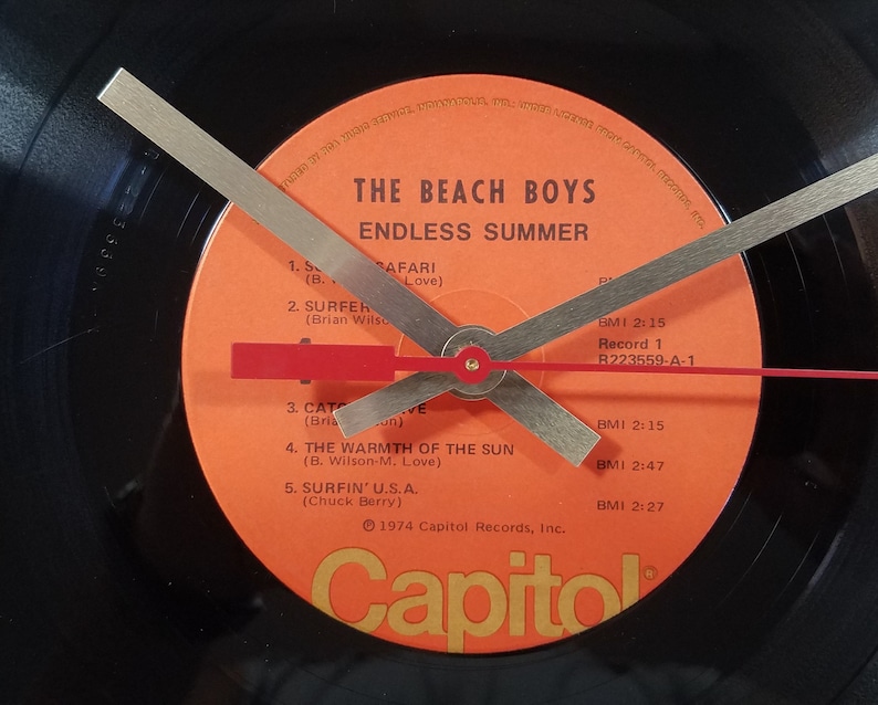 The Beach Boys Record Clock Endless Summer 12 wall clock created with the original Beach Boys record. image 2