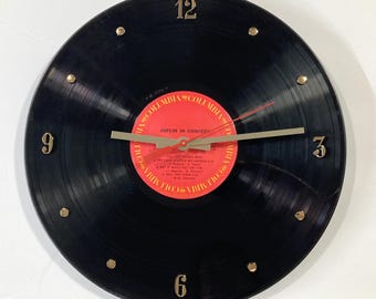Janis Joplin Record Clock (Joplin In Concert) - 12" Wall Clock Handmade using the authentic vinyl record