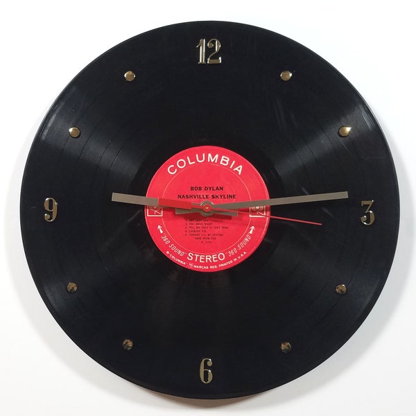 Bob Dylan Record Clock (Nashville Skyline) - created with the actual Bob Dylan vinyl record. Records range from 40-60 yrs old!