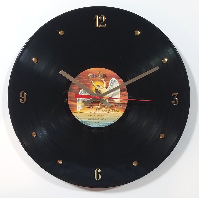 Led Zeppelin Record Clock The Song Remains The Same. 12 wall clock handmade using the authentic Led Zeppelin vinyl record. image 1