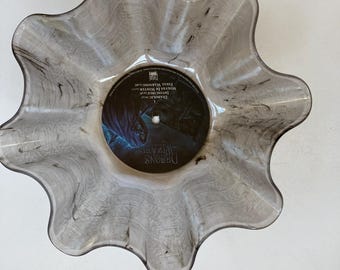 Transparent Black Drizzle Vinyl Record Bowl With Demons and Wizards Label