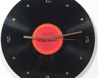 Johnny Cash Record Clock (Johnny Cash's Greatest Hits) - 12” wall clock created using the actual Johnny Cash record.