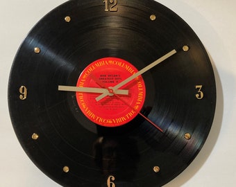 Bob Dylan Record Clock (Greatest Hits Volume II) - 12" wall clock created with the actual Bob Dylan vinyl album.