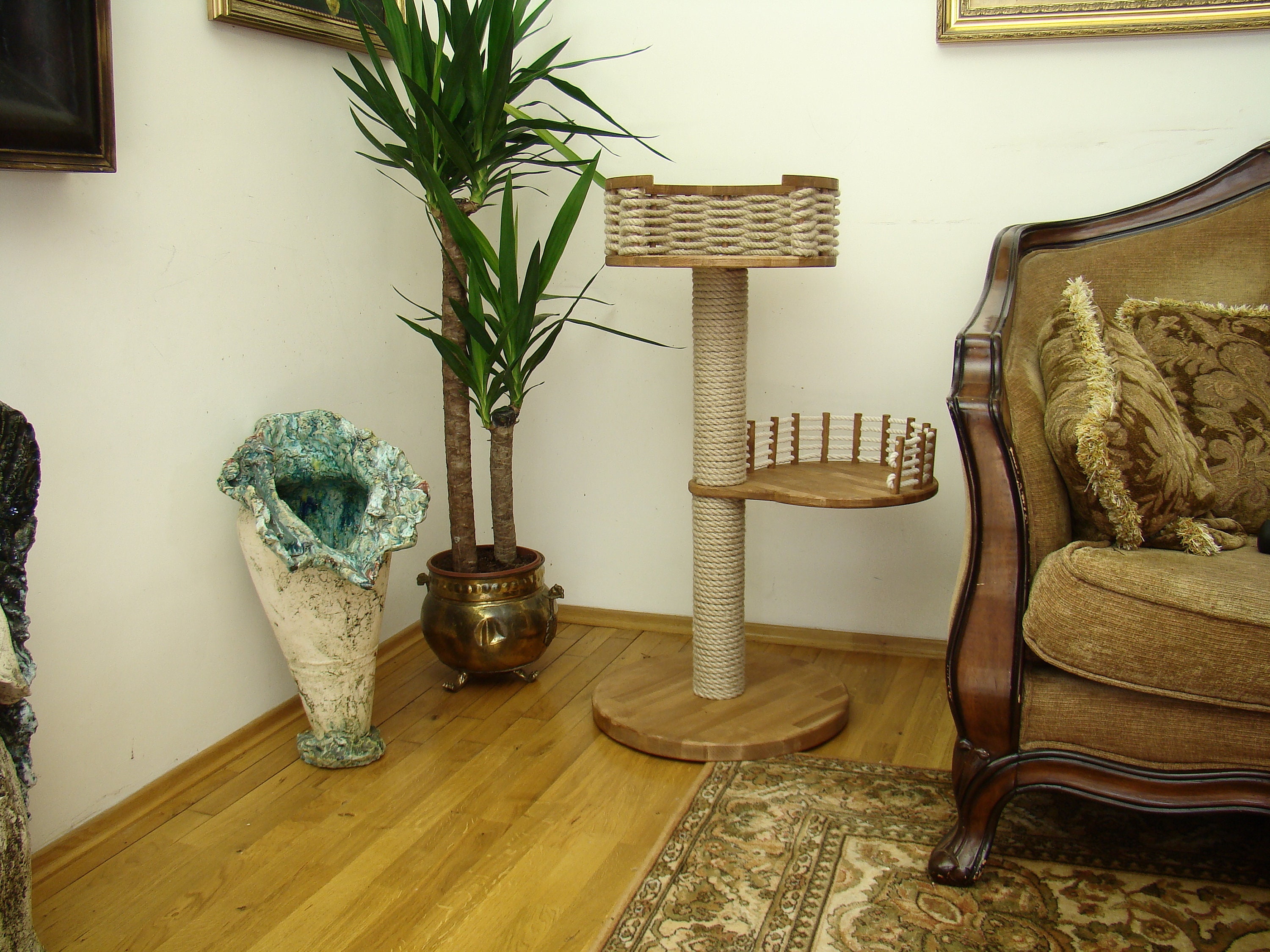 Natural Wood Cat Treewood Cat Tower Cat Climbing Tree Etsy