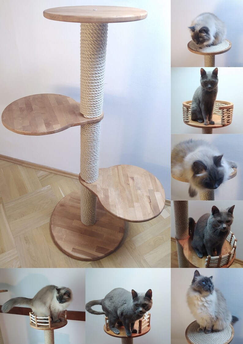 Handmade Natural Wood Cat Treewood Cat Tower Cat Climbing Etsy
