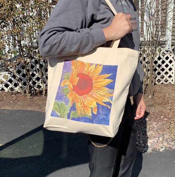 flower painted tote bag