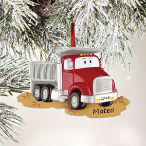 Personalized Dump Truck Ornament For Kids Construction Christmas Ornaments For Boys Red Dump Truck Ornament With Name Gift For Grandson