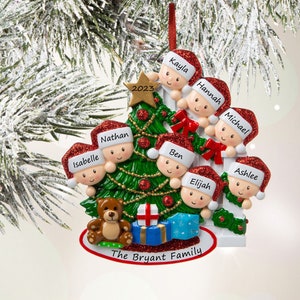 2025 Personalized Family Christmas Ornaments - Family Of 8 Ornament With Names Custom Grandkids On Stairs Family Ornament With Eight People
