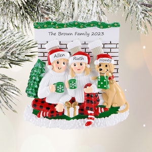 Couple Ornament - Personalized Christmas Ornament For Family Of 2 With Dog Ornament With Name Custom 2024 Family Christmas Pajama Ornament