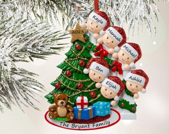 2023 Personalized Family Christmas Ornaments - Family Of 6 Ornament With Names Custom Grandkids On Stairs Family Ornament With Six People