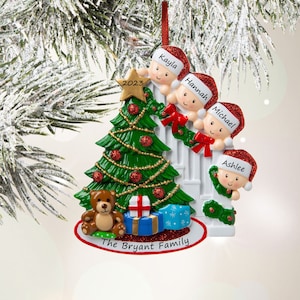 2025 Personalized Family Christmas Ornaments - Family Of 4 Ornament With Names Custom Grandkids On Stairs Family Ornament With Four People