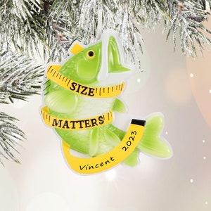 Fishing Ornament / Personalized Fishing Christmas Ornament / Custom Fisherman Ornament with Name / Fisherman Size Matters / Gift For Dad
