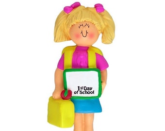 PERSONALIZED First Day of School Ornament, School Girl Christmas Ornament, Custom Blonde Girl Ornament, Chalkboard , Kindergarten