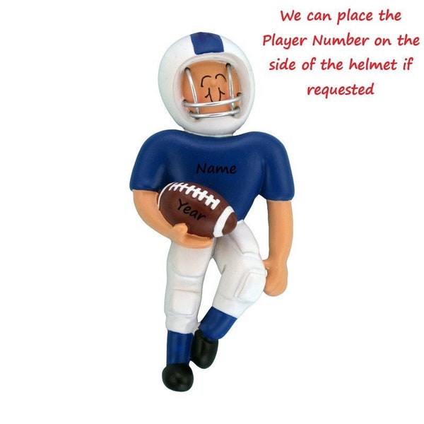 Football Player in Blue Uniform / Personalized Football / Personalized Ornament / Custom Name Football Ornament / Football Team Gift