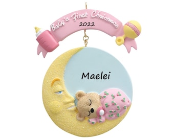 Baby's First Christmas Ornament:  New Baby Girl Personalized Ornament for Baby Custom Name Gift