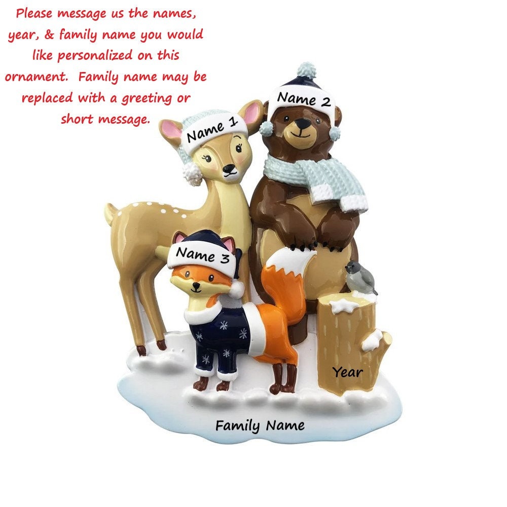 Woodland Animals Family Of 3 Christmas Ornament 2022 Deer Fox Bear Forest Animals Personalized Ornament With Names Gift For Blended Family Woodland Animals Family Of 3 Christmas Ornament 2022 Deer Fox Bear Forest Animals Personalized Ornament With Names Gift For Blended Family
