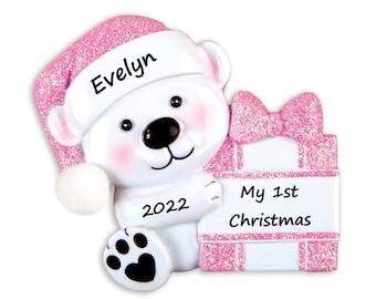 Personalized Baby Girl with Gift Ornament, Baby's 1st Christmas Ornament, Newborn Ornament, Pregnancy Gift, Expecting Ornament, Baby Shower