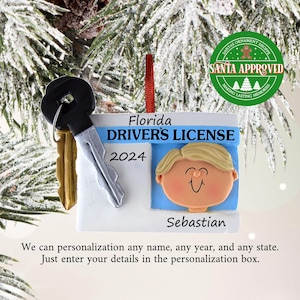 Personalized New Driver Ornament / Driver&#39;s License Christmas Ornament / Custom Gift For Teenage Boy / Hand Personalized Christmas Ornament