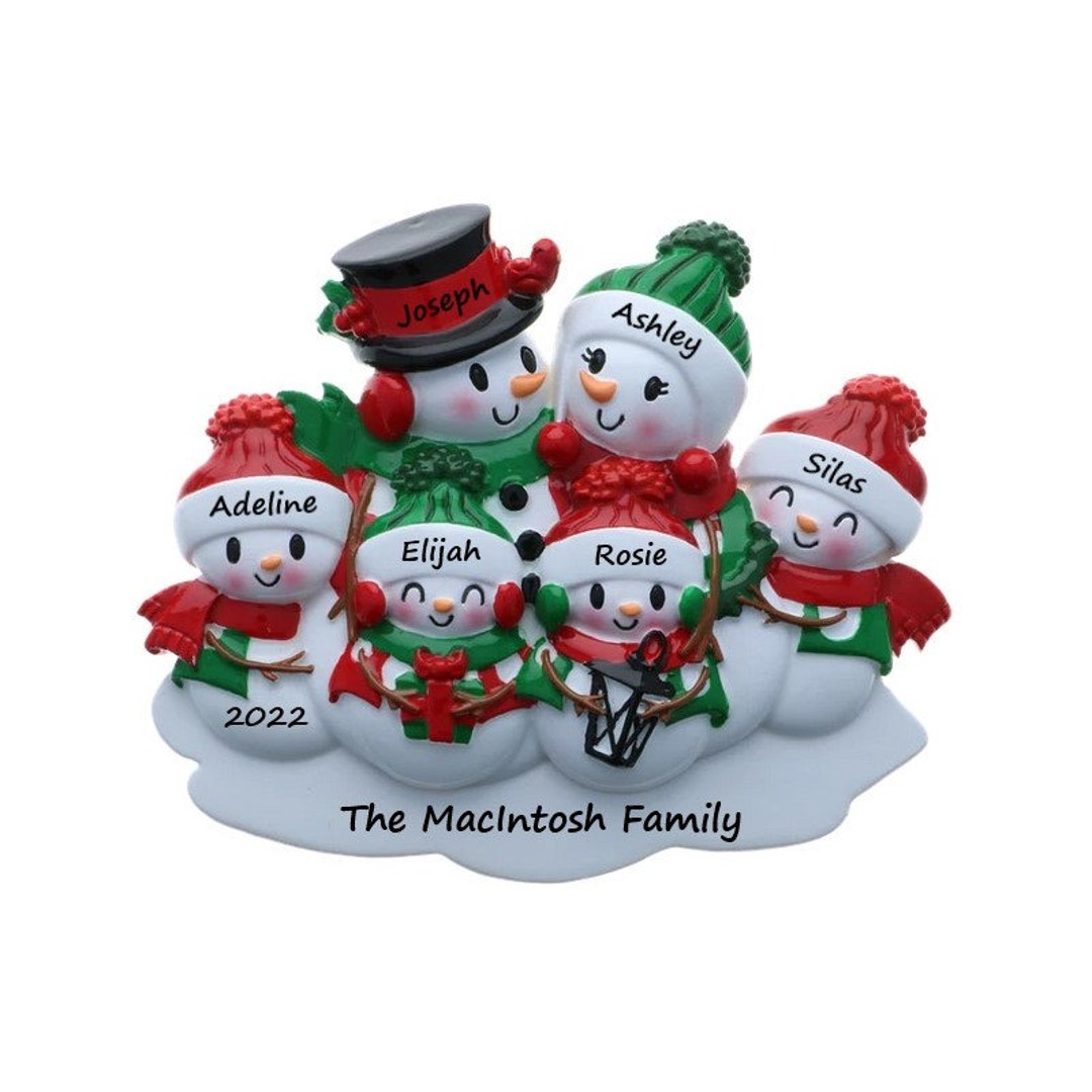 Family of 6 Christmas Ornament Personalized Snowman Family Ornament ...