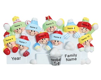 Snowman Ornament / Family of 10 Christmas Ornament / Personalized Christmas Ornament Family of 10 Snowball Fight / Custom Christmas Ornament