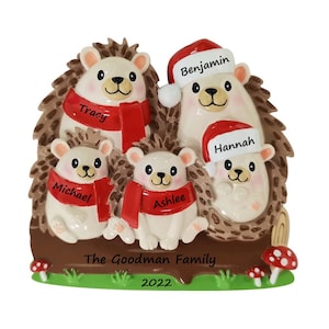 Hedgehog Family Of 5 Personalized Christmas Ornament 2023 Forest Animals Ornament With Name Cute Hedgehog Family Of five Personalized Gift