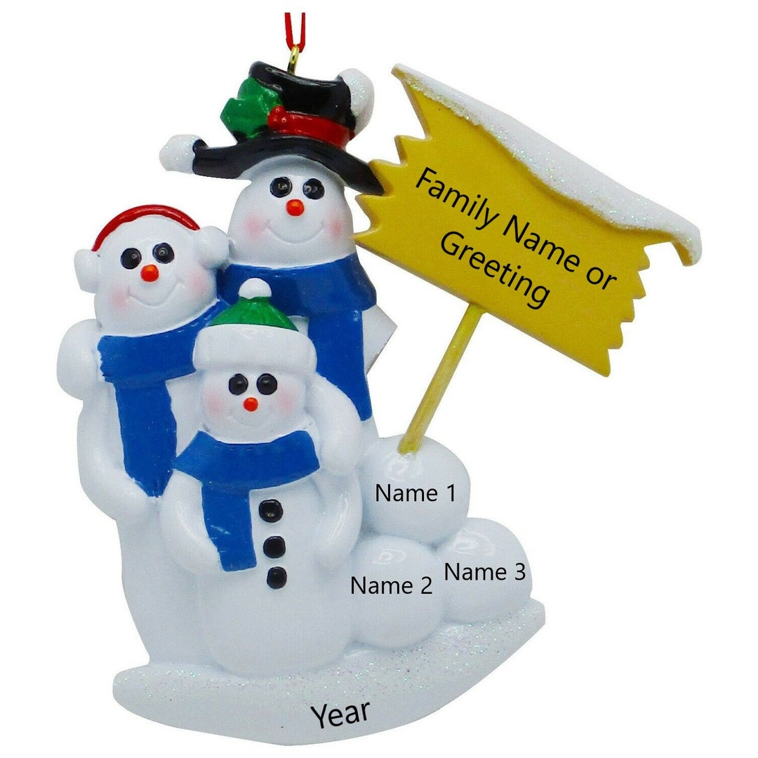 Snowmen Family of 3 Personalized Christmas Ornament 2024 Ornament With ...