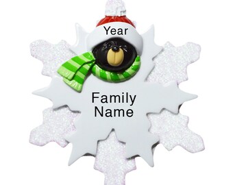 Personalized Snowflake Black Bear Ornament / Couple Bears Christmas Ornament / Custom Baby Bear Ornament / Ornament With Name
