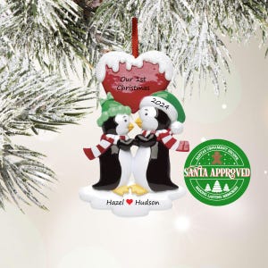 Penguin Couple Personalized Ornament, Our First Christmas Custom Ornament, Our 1st Christmas Married Newlyweds, Ornament Gift For Couples