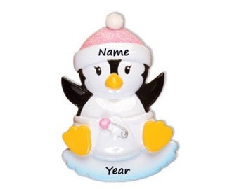 Personalized Baby Girl Penguin Ornament, Baby's 1st Christmas Ornament, Newborn Ornament, Pregnancy Gift, Baby Shower Gift