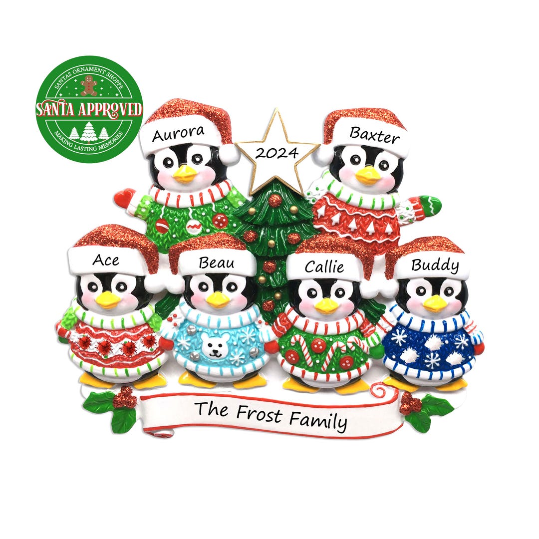 Penguin Family of 6 Personalized Christmas Ornament 2025, Cute Ugly ...