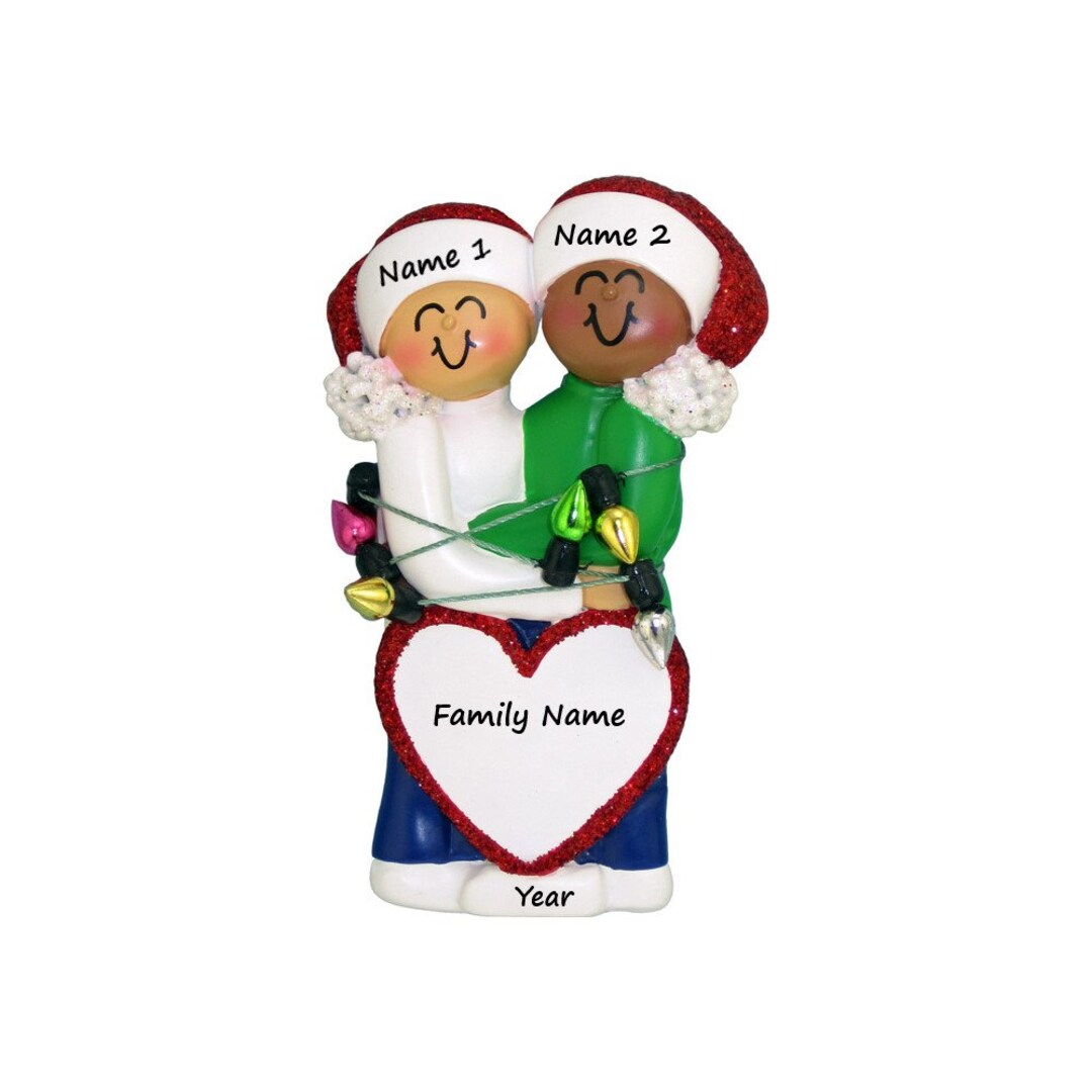 Couples First Christmas Ornament Ornament With Name Custom Interracial