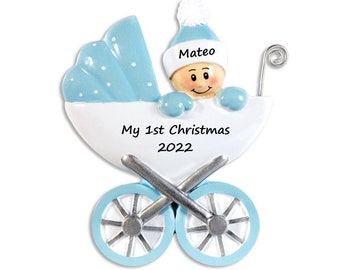 Personalized Baby Boy Carriage Ornament, Baby's 1st Christmas Ornament, Newborn Ornament, Pregnancy Gift,Expecting Ornament,Baby Shower Gift