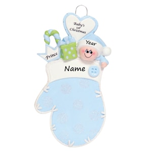 Personalized Baby&#39;s First Christmas Ornament For Boy Blue Mitten Ornament Christmas Gift For Toddler