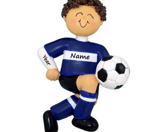 PERSONALIZED Soccer Boy Ornament / Soccer Christmas Ornament / Custom Soccer Ball  / Blue Uniform / Gift for Soccer Player / Sport Ornament