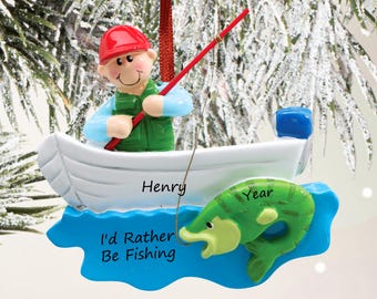 Personalized Fishing Ornament Custom Fisherman Name Christmas Gift for Dad Grandpa and Fishing Lovers