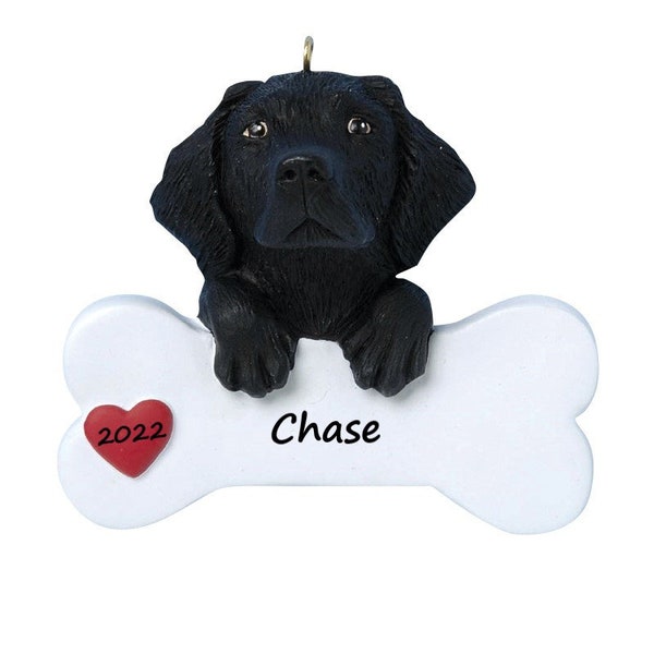 Black Labrador Dog Christmas Ornament / Labrador Puppy Dog Ornament / Dog Bone Ornament / Personalized Dog Ornament With Name And Year