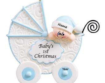 Baby's First Christmas / Blue Baby Buggy Ornament / Baby Girl Ornament / Custom Baby Stroller Ornament / Personalized Christmas Ornament
