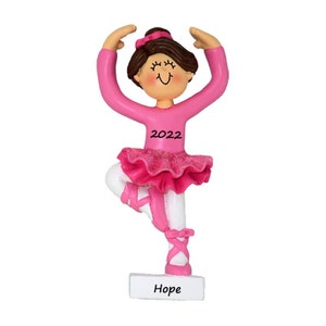 Ballerina Pink Ornament - Personalized Ballerina Brunette Hair Christmas Ornament - Gift For Ballerina - Ballet Slipper - Dance Ornament