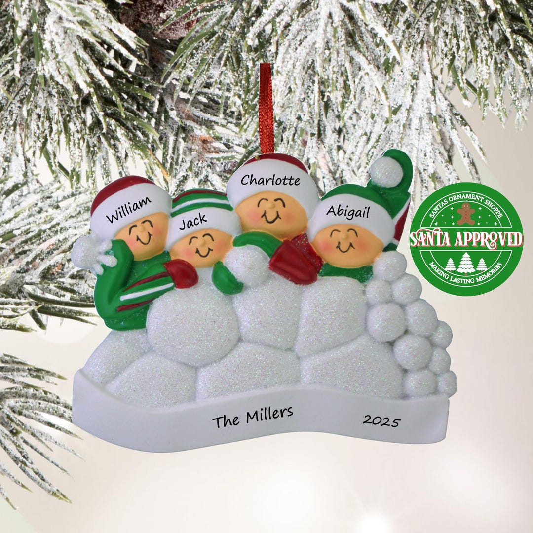 Personalized Family of 4 Christmas Ornament – Snowball Fight – Winter ...