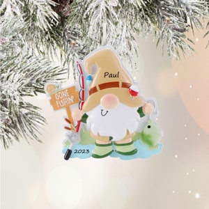 Fishing Ornament, Personalized Fishing Christmas Ornament, Gnome Fisherman Ornament with Name, Gift for Fishermen, Gift For Dad Gone Fishin&#39;