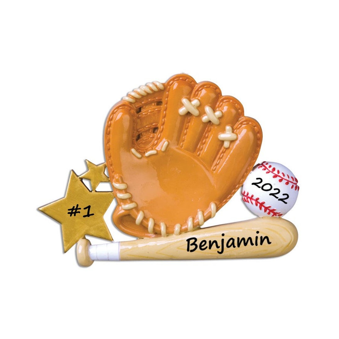 Personalized Baseball Ornament Baseball Glove and Bat Christmas Ornament Custom Baseball Mitt