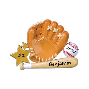 Personalized Baseball Ornament Baseball Glove and Bat Christmas Ornament Custom Baseball Mitt Sports Ornament With Name Baseball Boy